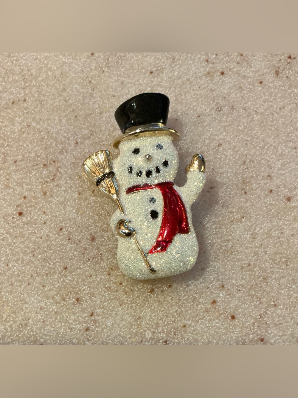 Sparkling Snowman Brooch in White, Red and Black